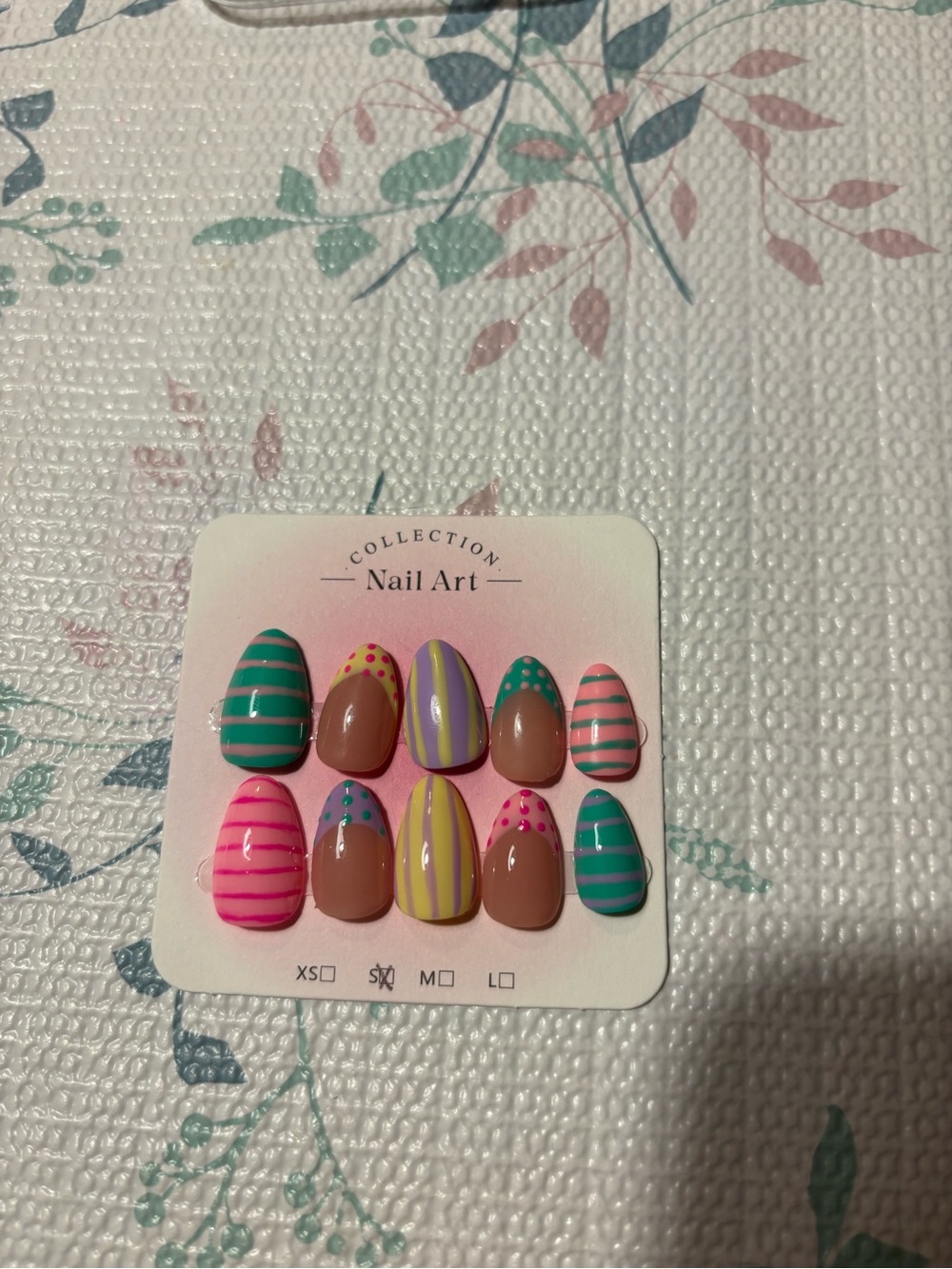 Colorful Striped & Polka Dot Press-On Nails - Pink, Teal, Yellow, Brown